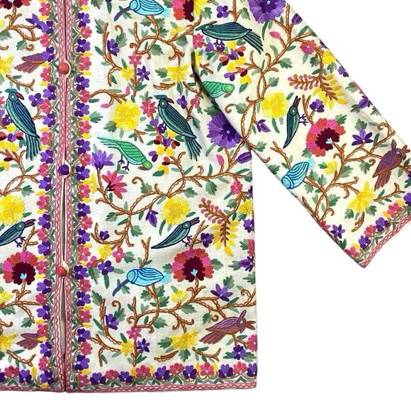 Vintage 70s Birds of Paradise Floral Embroidered Wool Jacket - XL - Picture 2 of 7